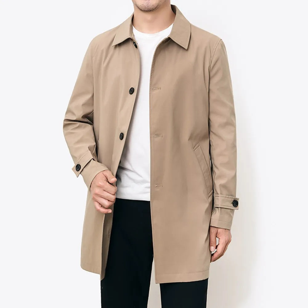 Trench Coat - Mid Length Button Front with Smart Fit