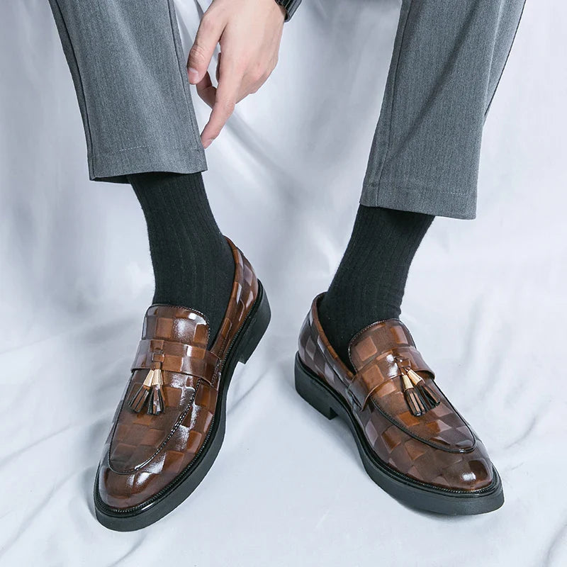 Tassel Loafers - Woven Pattern Slip-On Formal Shoes