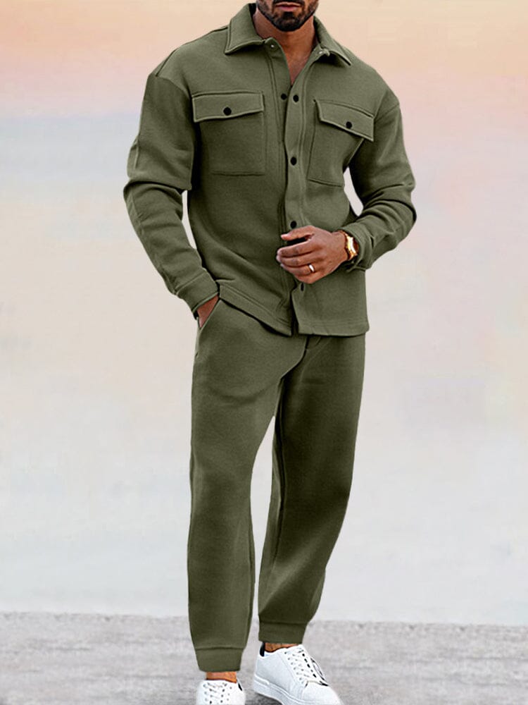 Tracksuit Set - Long Sleeve Shirt with Relaxed Fit Trousers
