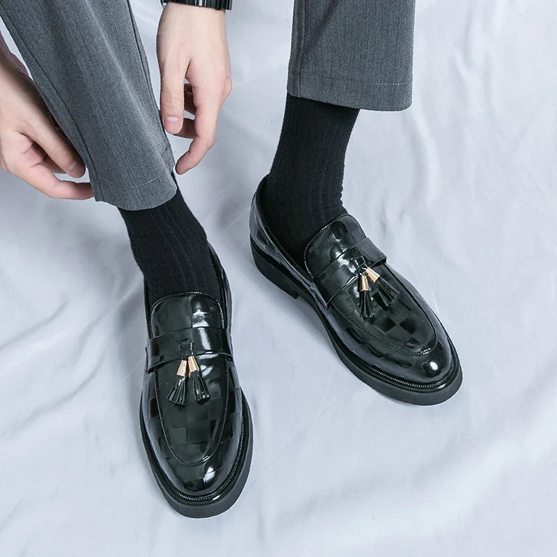 Tassel Loafers - Woven Pattern Slip-On Formal Shoes