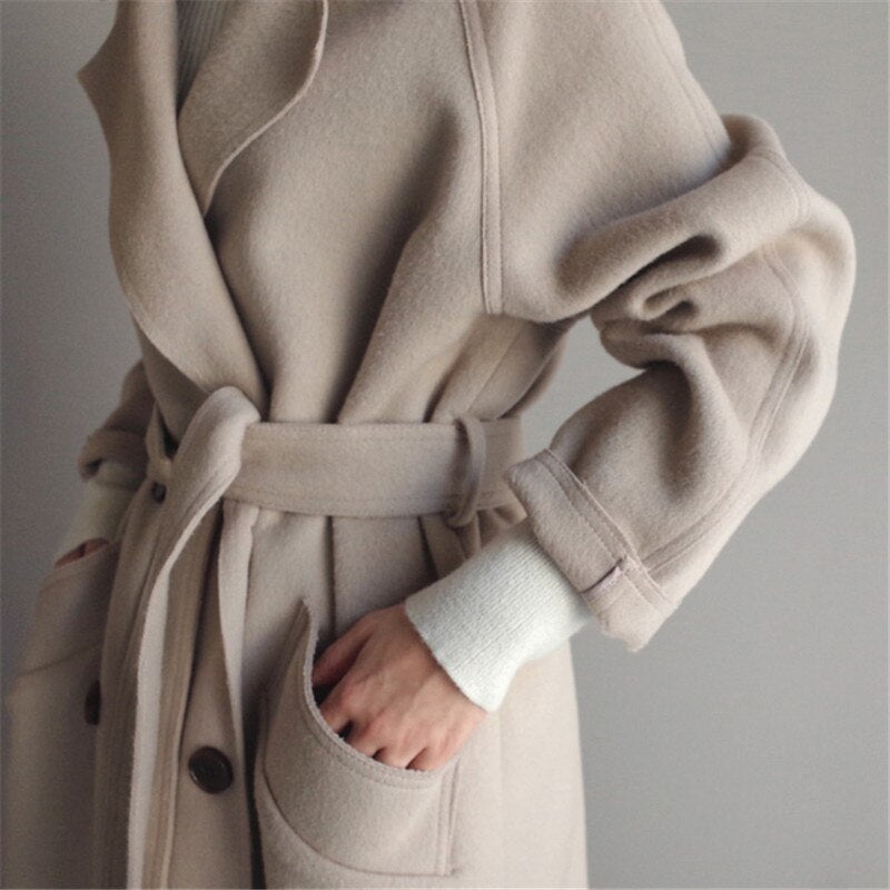Long Coat - Double Button Front with Belted Waist