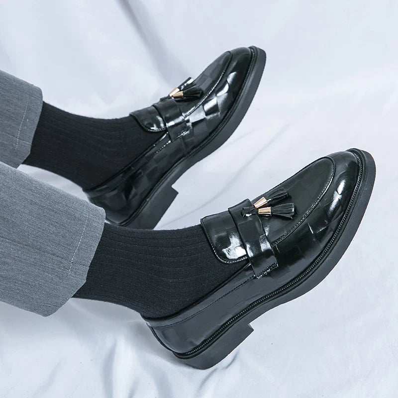 Tassel Loafers - Woven Pattern Slip-On Formal Shoes