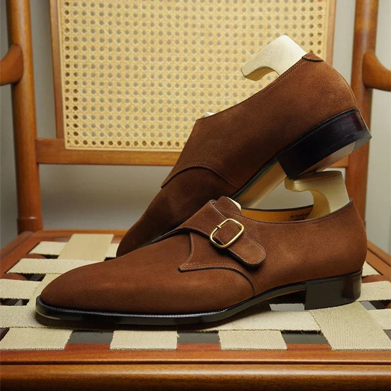 Monk Strap Shoes - Classic Buckle with Low Heel Design