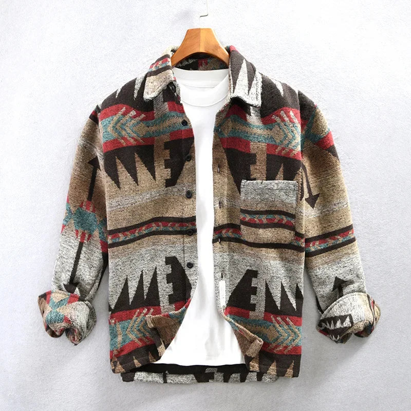 Patterned Overshirt - Relaxed Fit Button Front