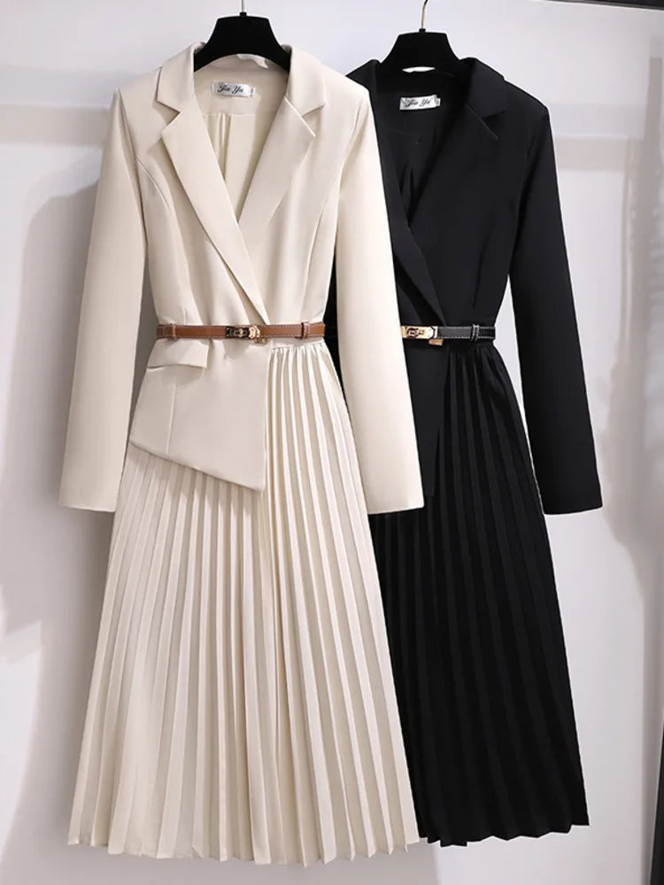 Women’s Blazer Dress | Belted Pleated Midi