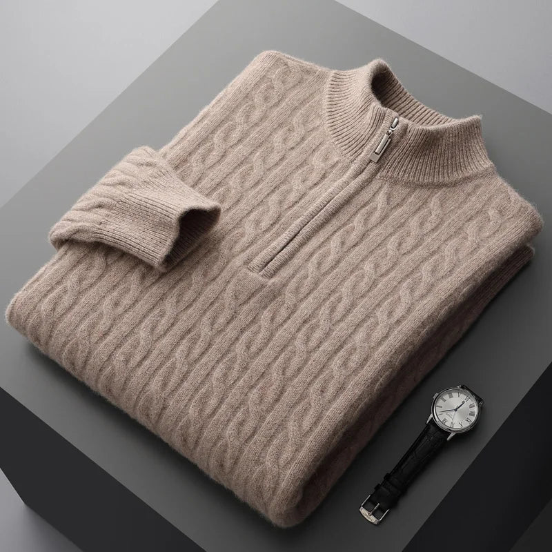 Half Zip Jumper – Cable Knit with Ribbed Collar