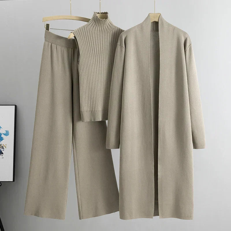 3 Piece Lounge Set - Long Cardigan with Sleeveless Top and Trousers