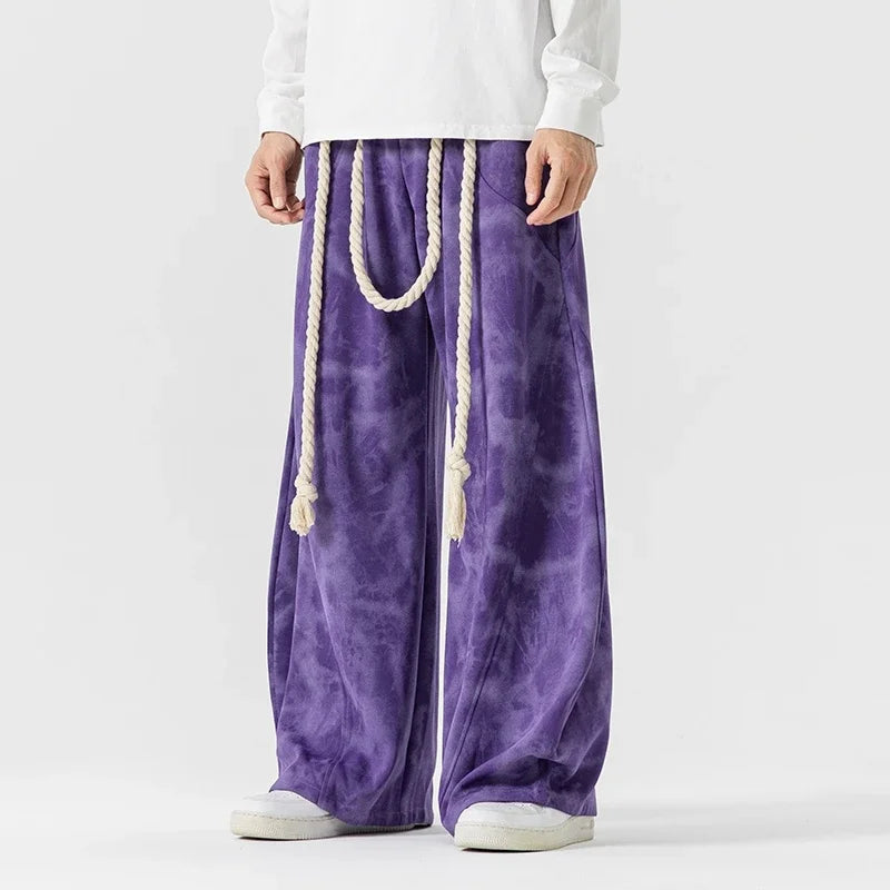 Wide Leg Lounge Trousers - Rope Belt Detail