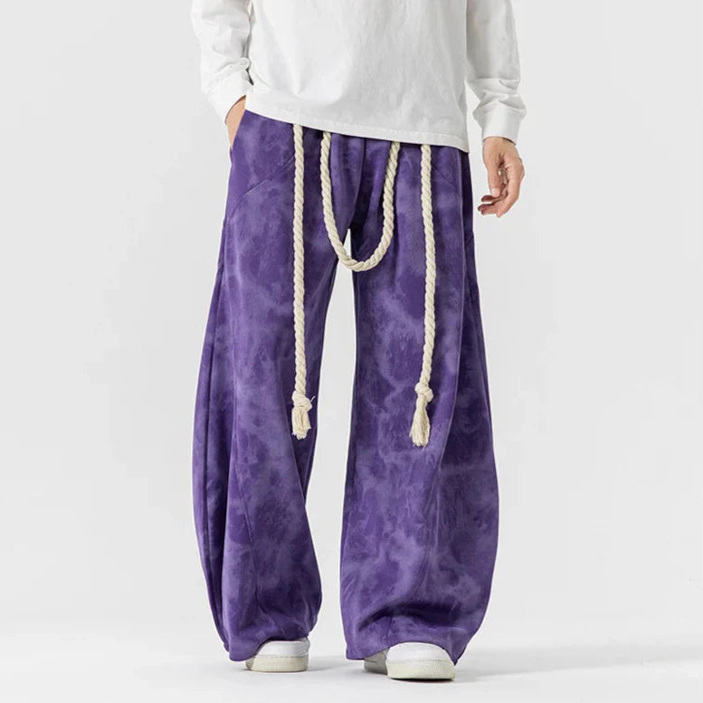Wide Leg Lounge Trousers - Rope Belt Detail