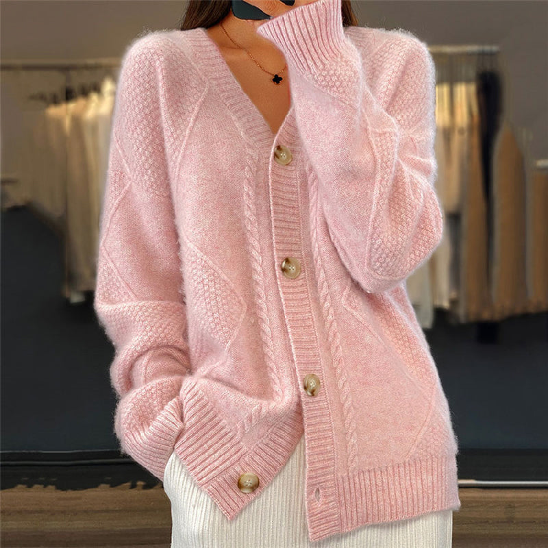 V Neck Knitted Cardigan - Button Front