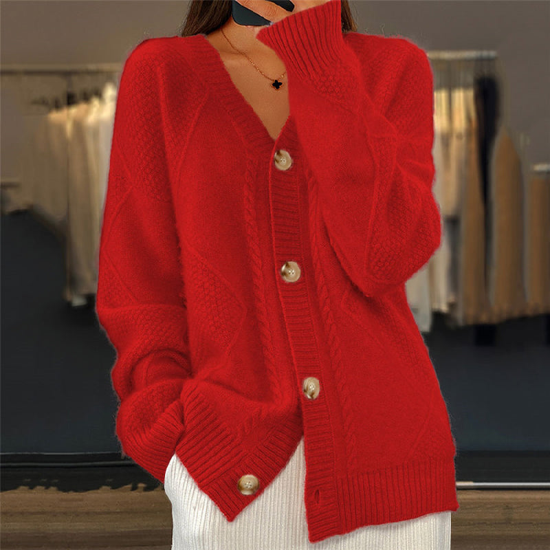 V Neck Knitted Cardigan - Button Front