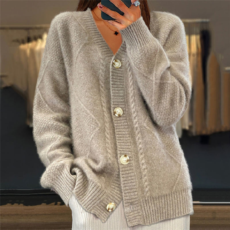 V Neck Knitted Cardigan - Button Front