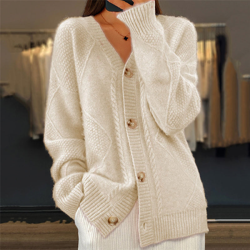 V Neck Knitted Cardigan - Button Front