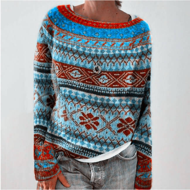 Knitted Pullover | Crew Neck with Striped Pattern
