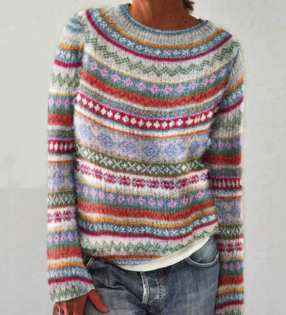 Knitted Pullover | Crew Neck with Striped Pattern