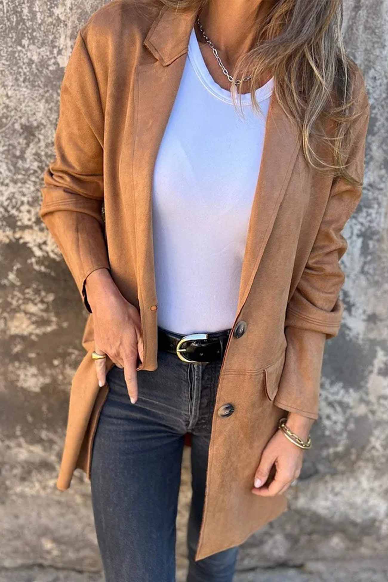 Longline Blazer - Button Front with Lapel Detail