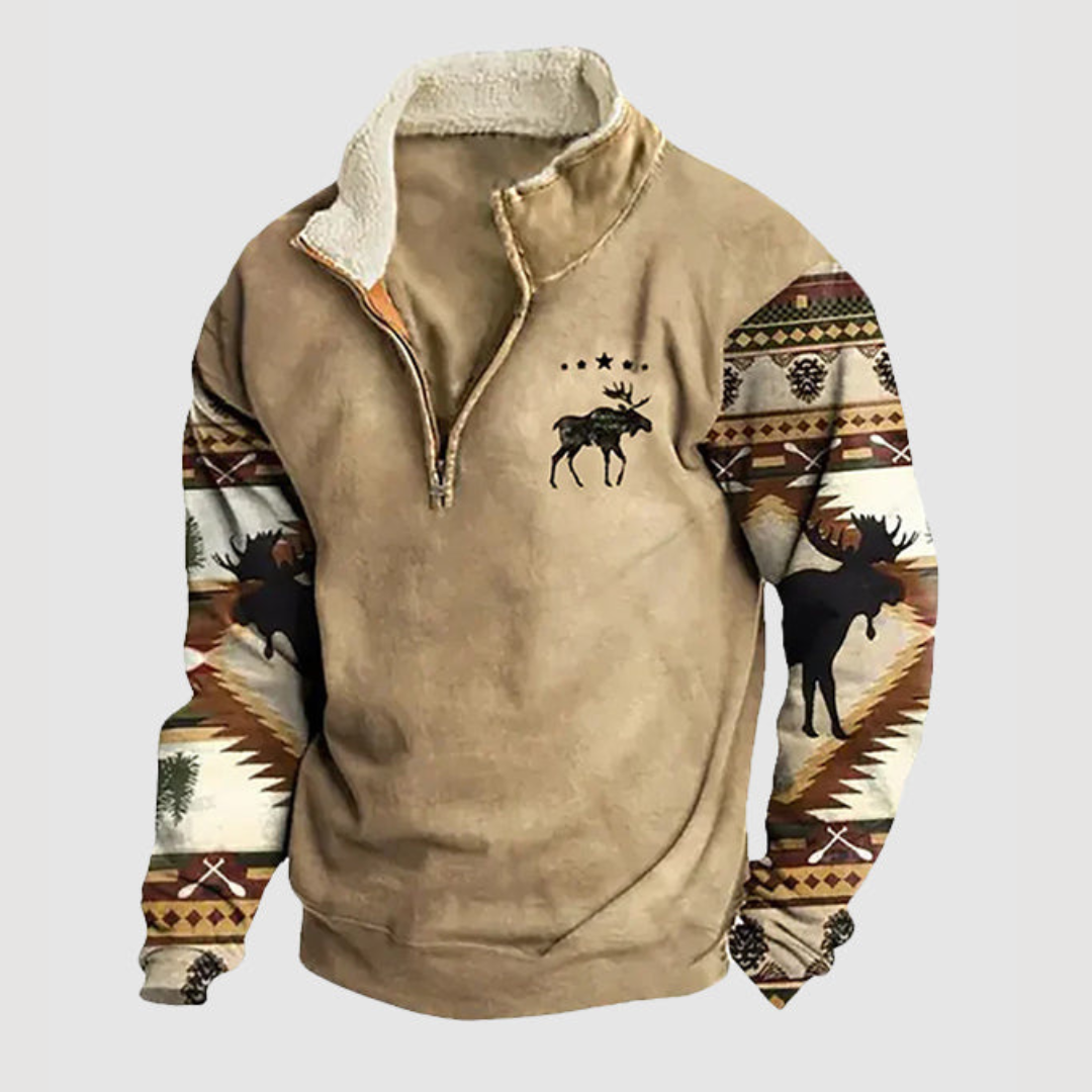 Quarter Zip Jumper | Sweater with Patterned Sleeves