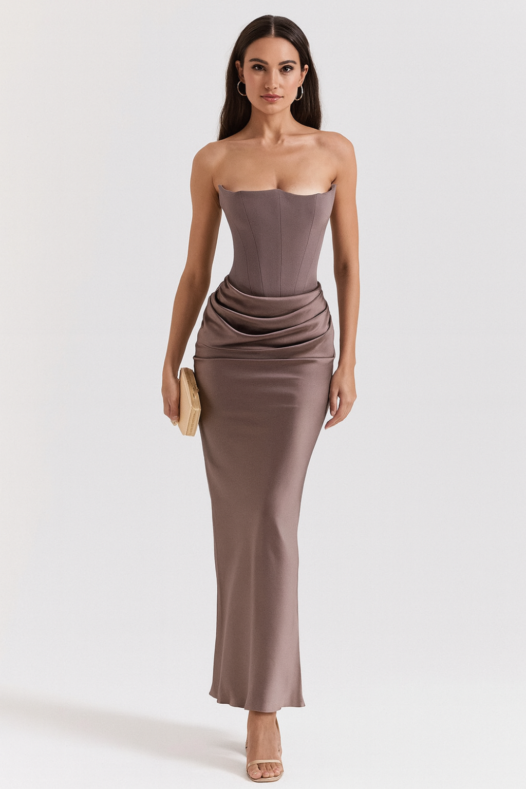 Women’s Strapless Maxi Dress | Ruched Waist Evening Gown