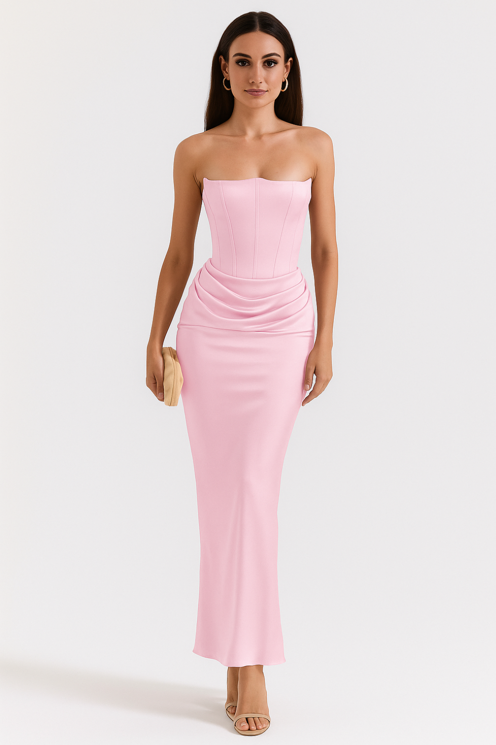 Women’s Strapless Maxi Dress | Ruched Waist Evening Gown
