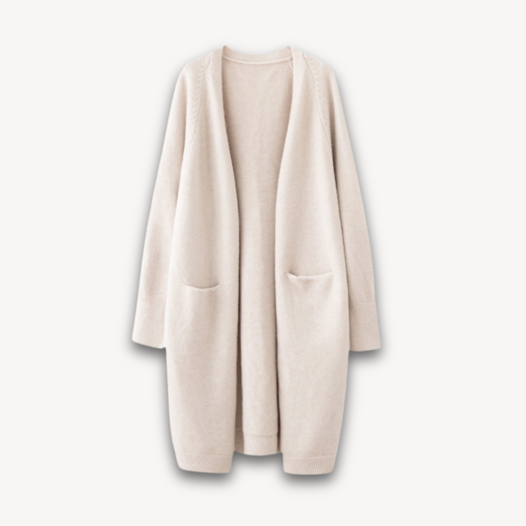 Long Knit Cardigan - Open Front with Pockets