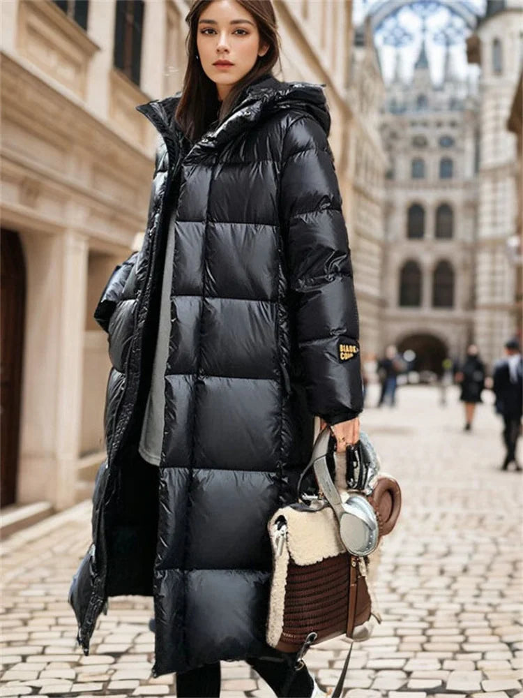 Long Puffer Coat - Hooded with Quilted Finish