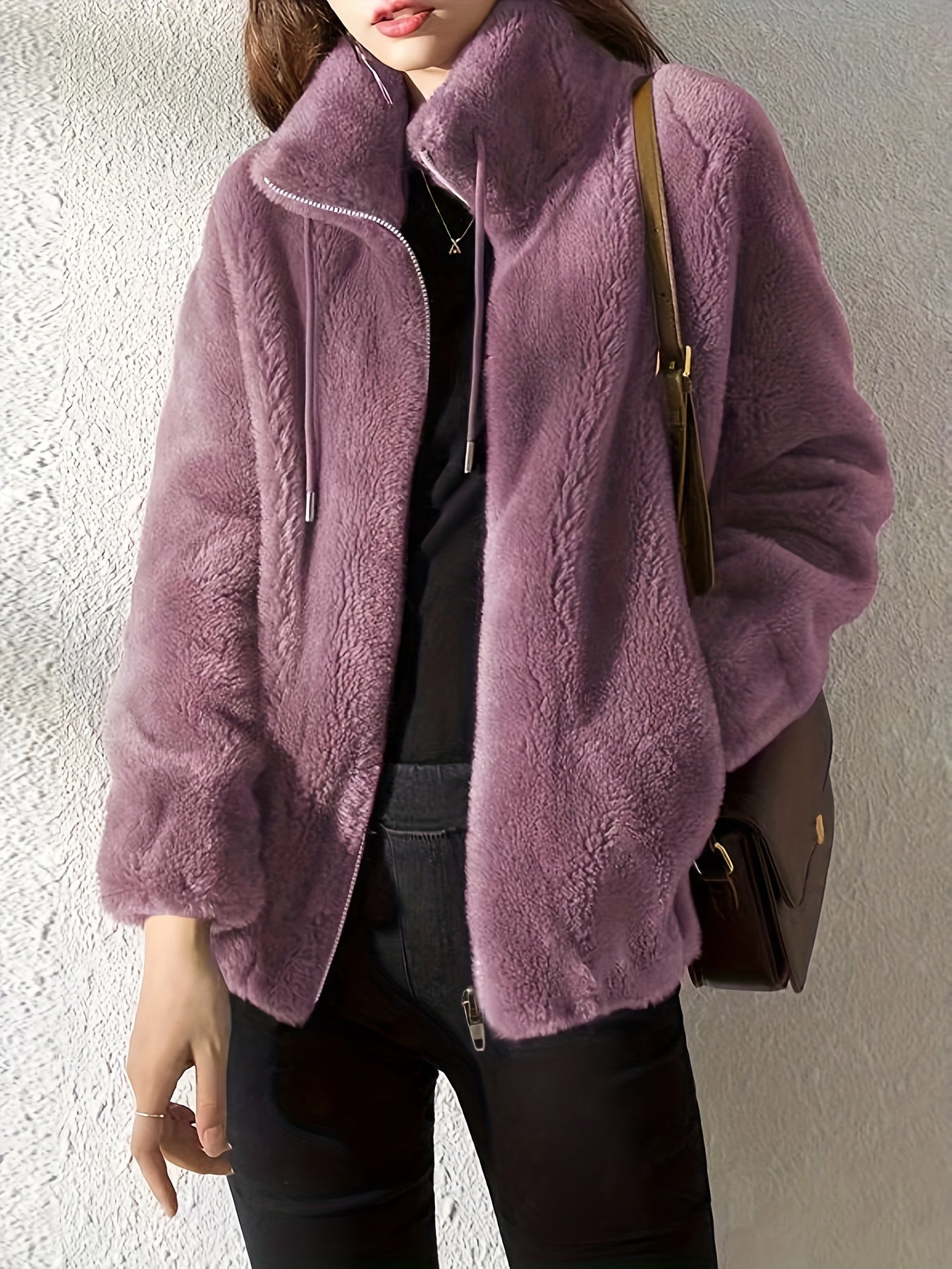 Teddy Jacket - High Neck Zip Up with Drawstring