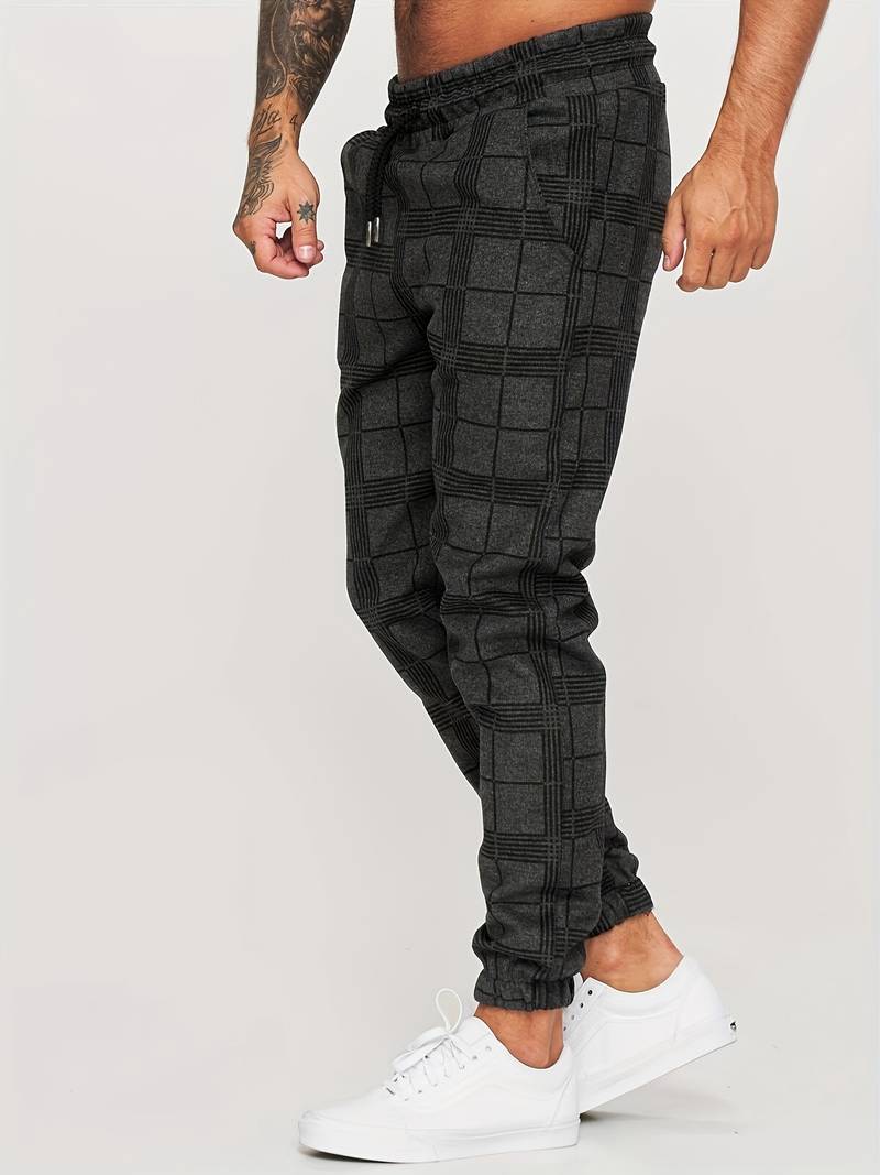 Check Print Joggers - Slim Fit with Tapered Ankle