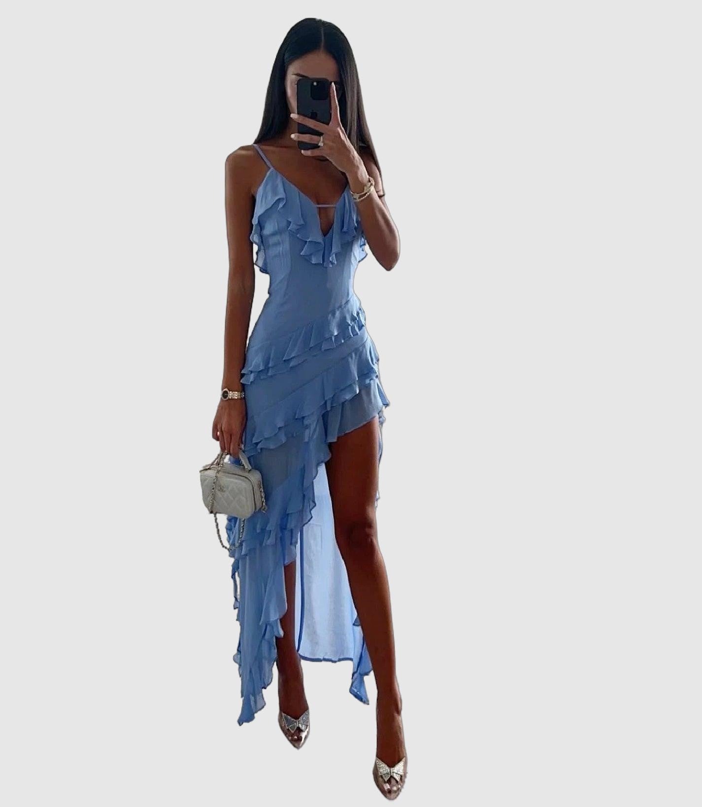 Women's Ruffle Wedding Guest Wrap Maxi Dress