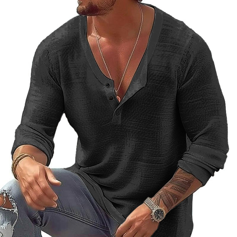Henley Shirt | Long Sleeve V Neck Button Design