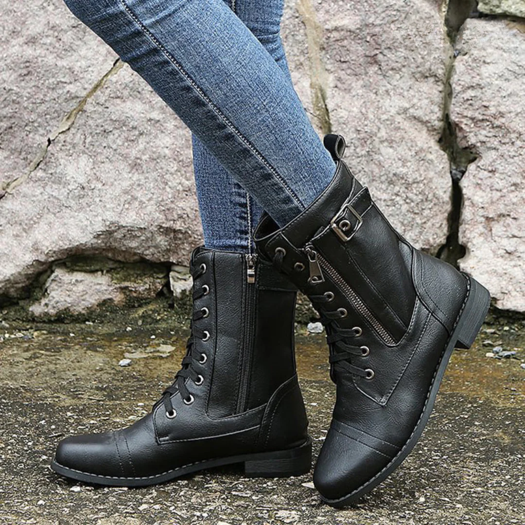 Ankle Boots | Lace Up with Side Zip and Buckle Detail