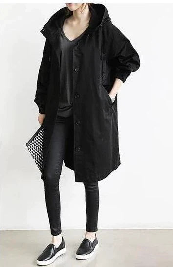 Rain Jacket - Hooded Relaxed Fit with Button Front