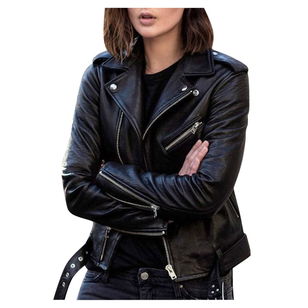 Biker Jacket - Zip Front Style with Lapel Collar