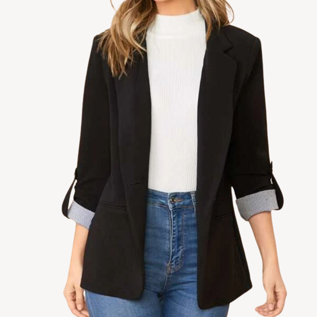 3/4 Sleeve Blazer Jacket - Open Front Relaxed Fit
