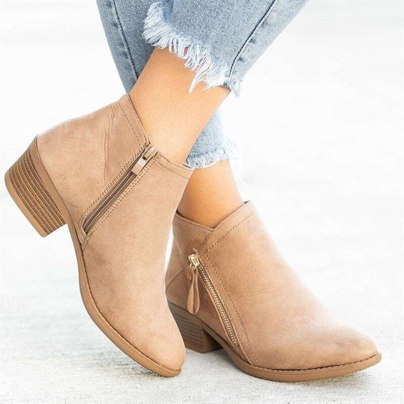Block-Heel Ankle Boots | with Side Zipper