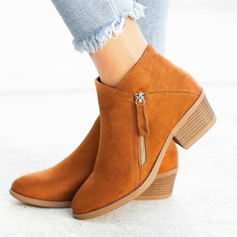 Block-Heel Ankle Boots | with Side Zipper