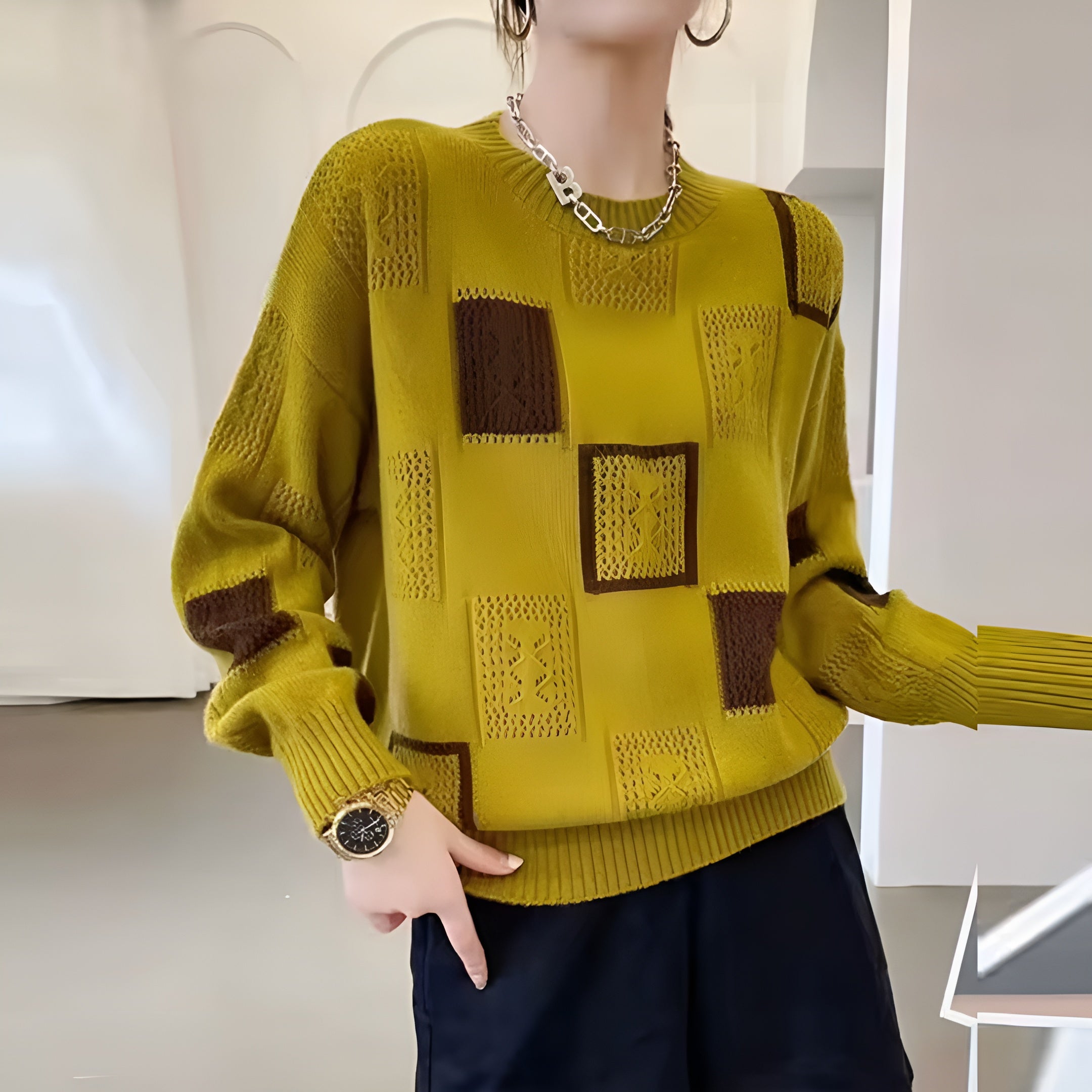 Knit Jumper | Relaxed Fit with Patchwork Pattern