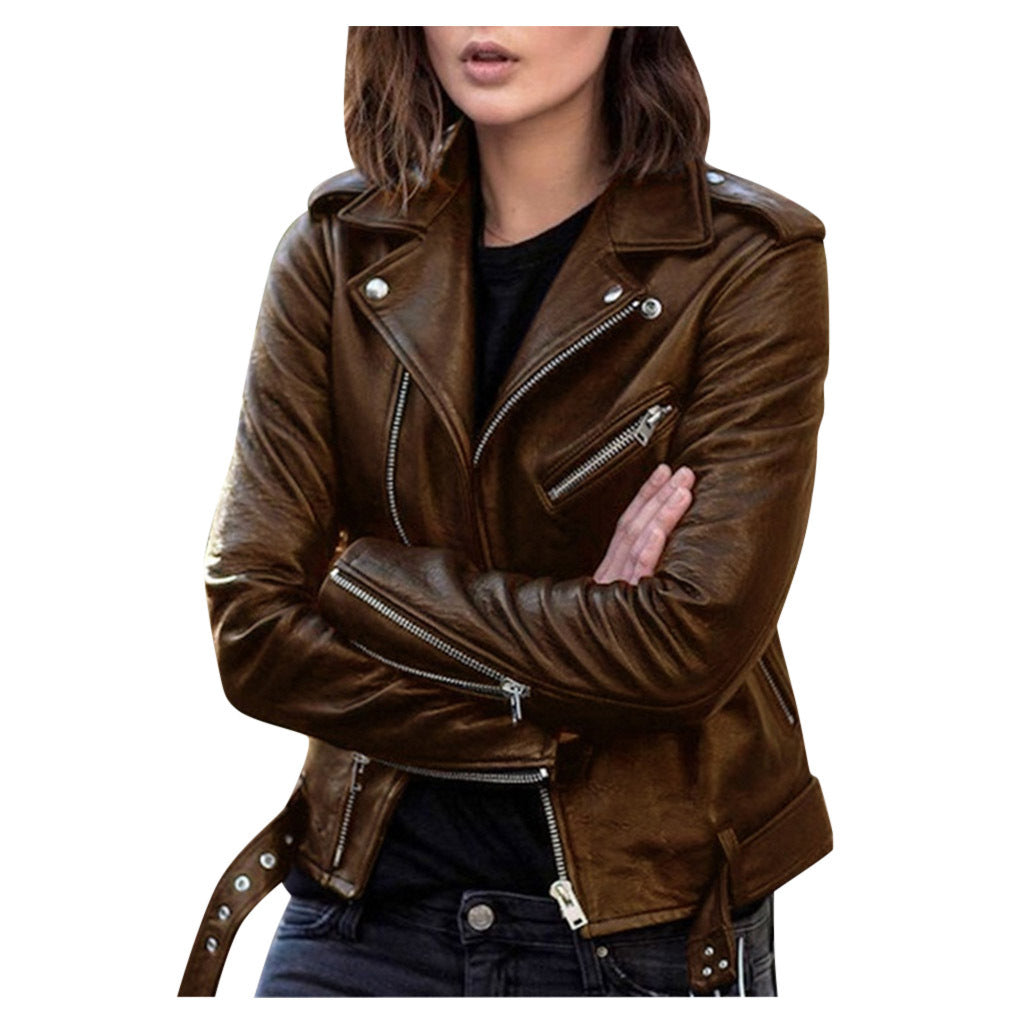 Biker Jacket - Zip Front Style with Lapel Collar