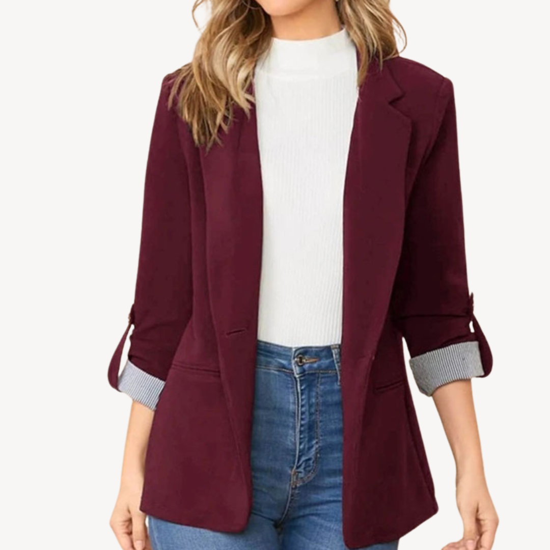 3/4 Sleeve Blazer Jacket - Open Front Relaxed Fit