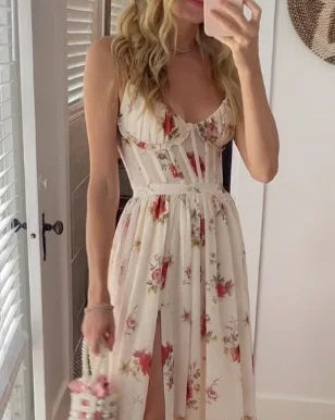 Women's Floral Ruffle Corset Wedding Guest Maxi Dress