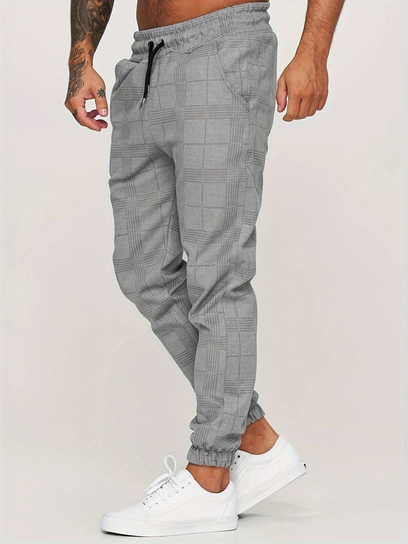 Check Print Joggers - Slim Fit with Tapered Ankle