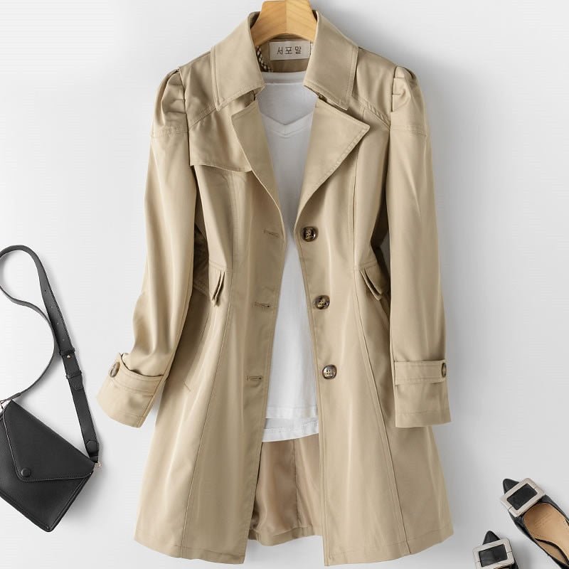 Trench Coat - Single Button Front with Tailored Style