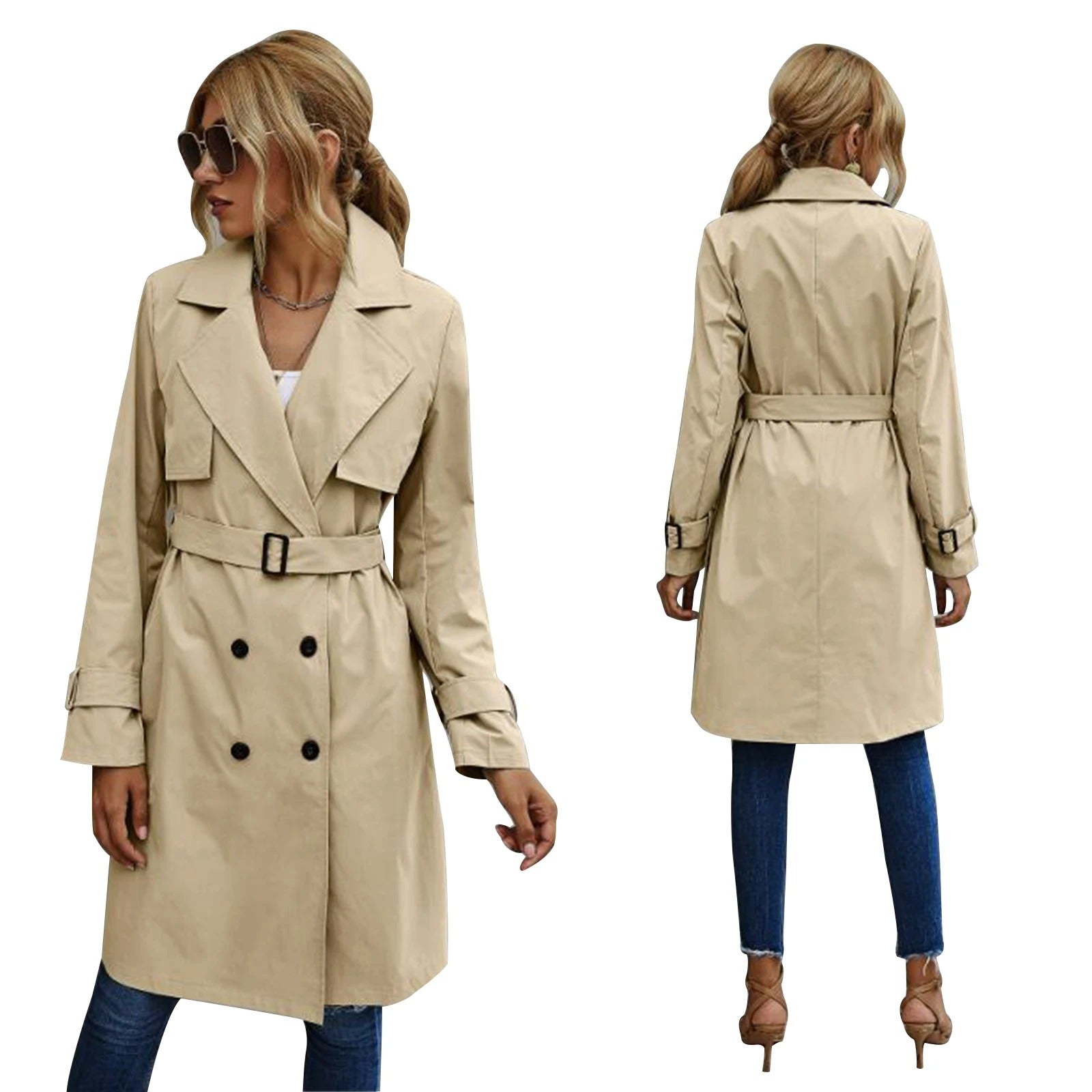 Trench Coat - Double Button Front with Belted Waist