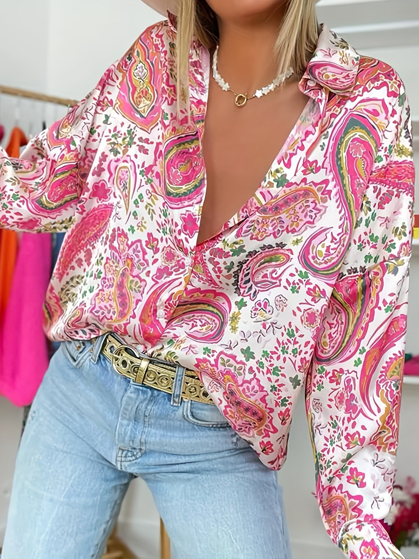 Women's Long Sleeve Paisley Shirt