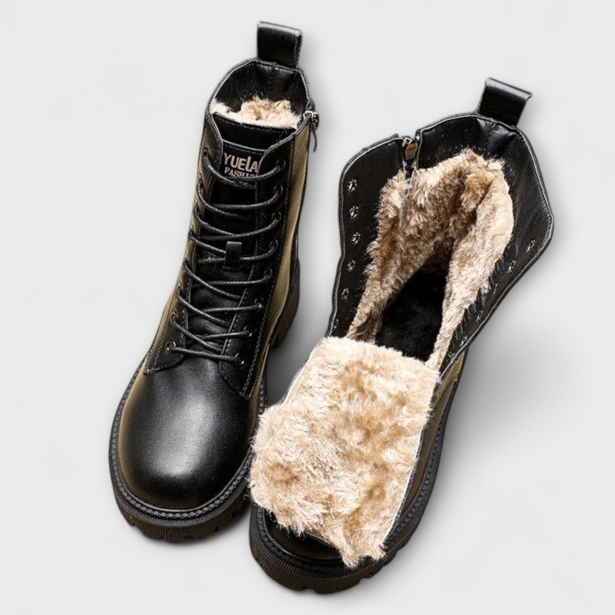Black Chelsea Ankle Boots - Lace Up Chunky Sole
