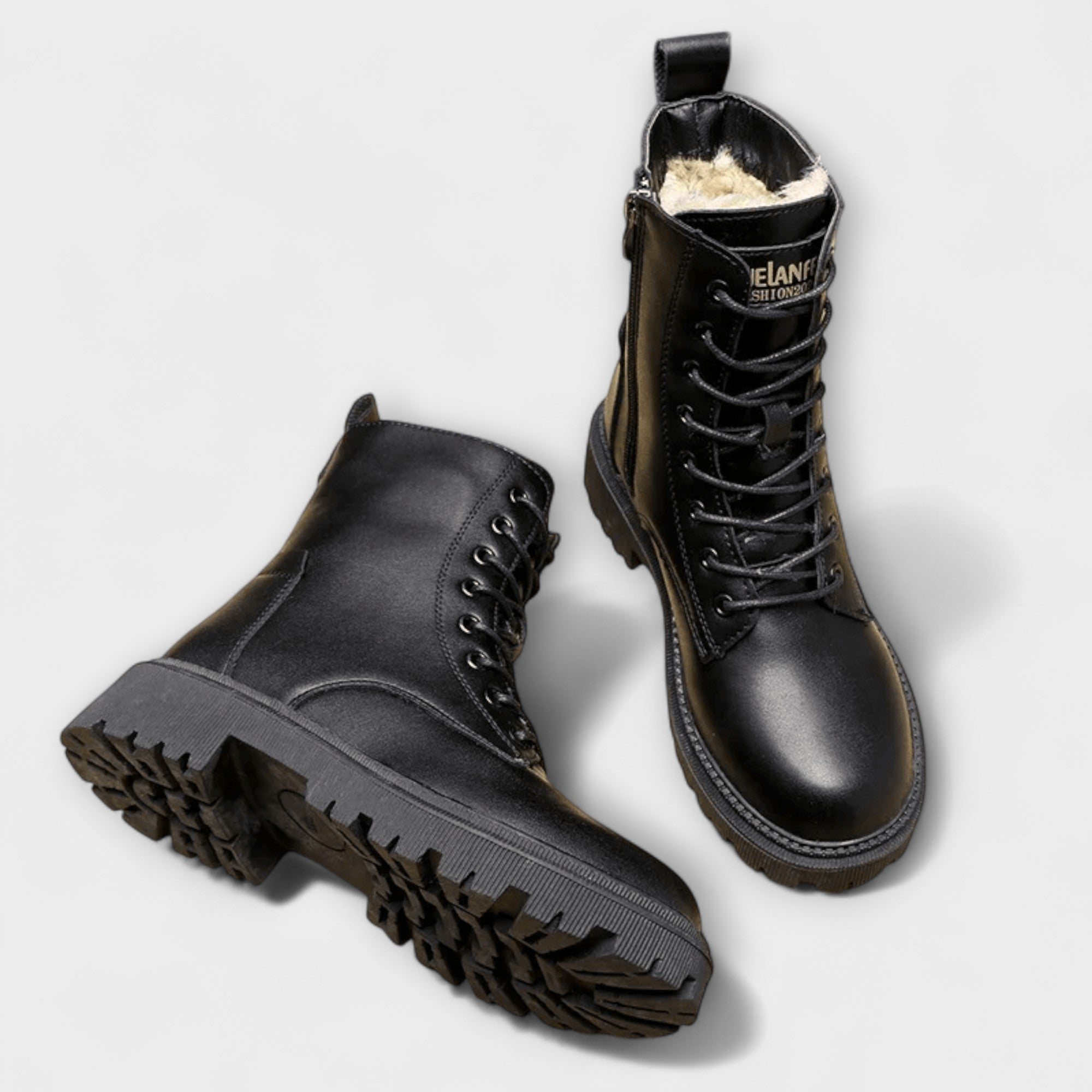 Black Chelsea Ankle Boots - Lace Up Chunky Sole