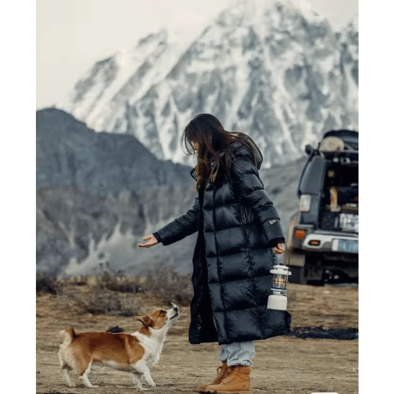 Long Puffer Coat - Hooded with Quilted Finish