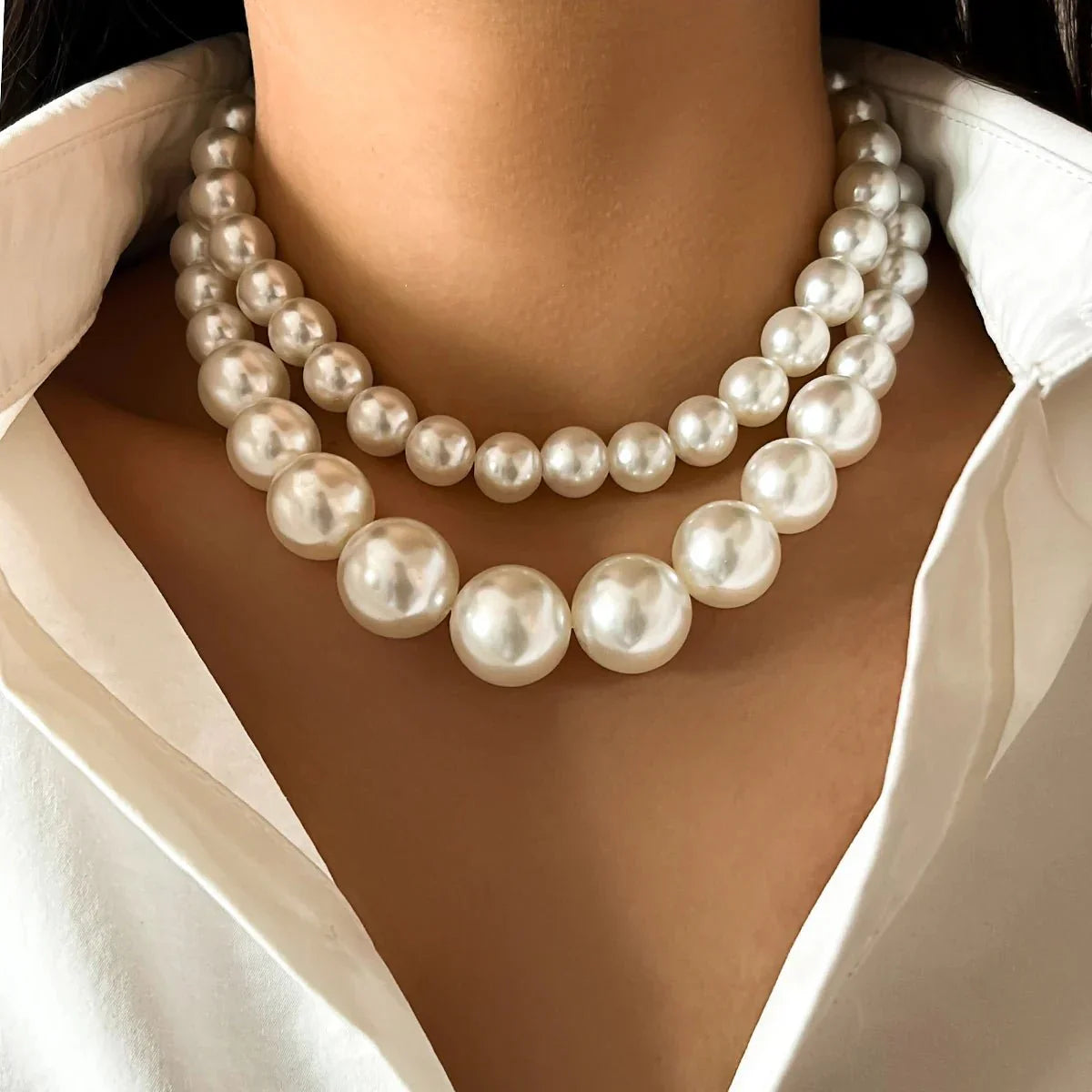 Pearl Necklace - Double Layer Statement Beads
