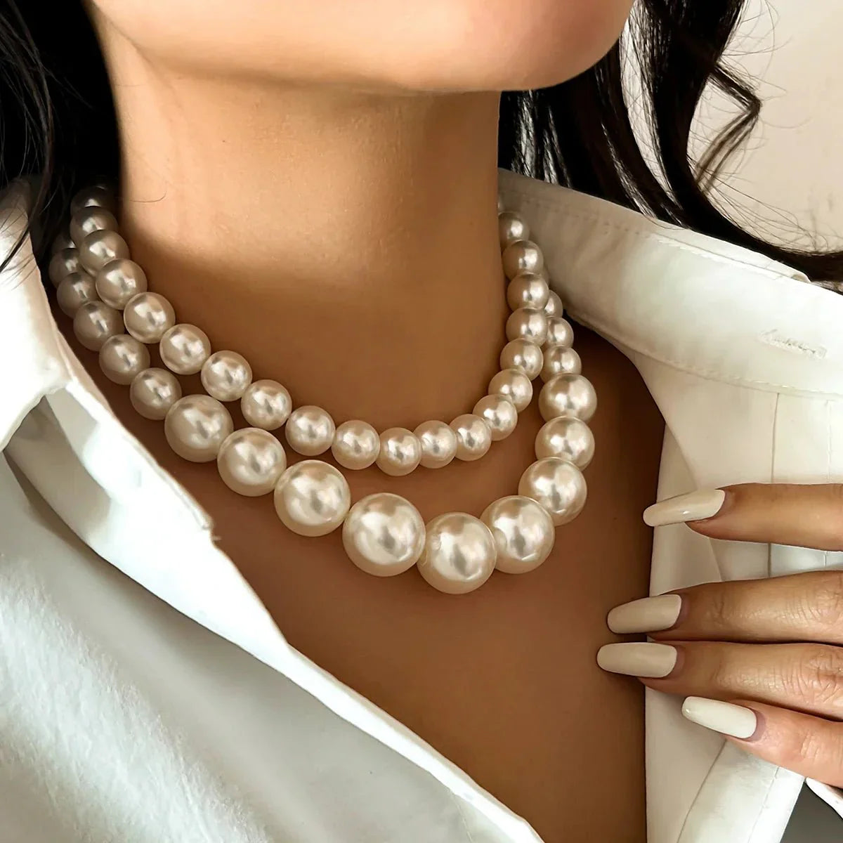 Pearl Necklace - Double Layer Statement Beads