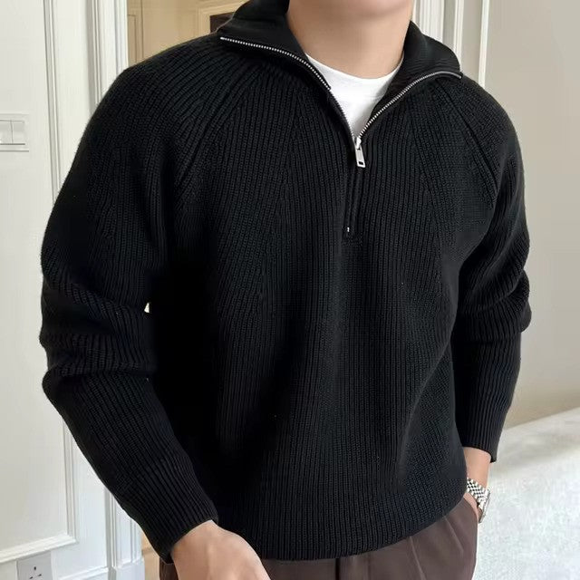 Half Zip Jumper - Ribbed Knit with Relaxed Fit