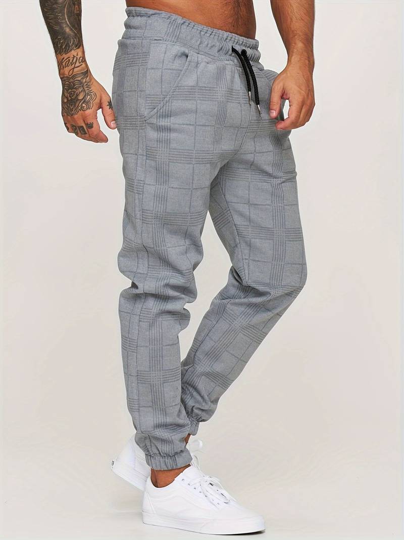 Check Print Joggers - Slim Fit with Tapered Ankle